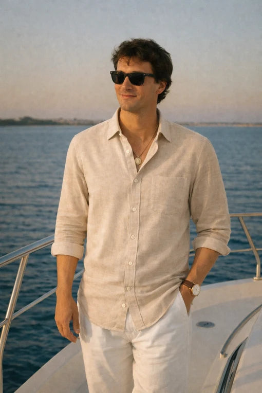 Lemon Premium Linen Shirt for Men – Elegant Half Sleeve Casual Wear