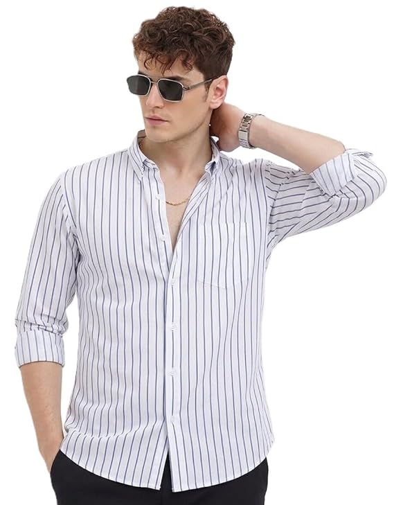 Men's Casual Printed Striped Stylish Latest Formal Plus Size Shirt for Men