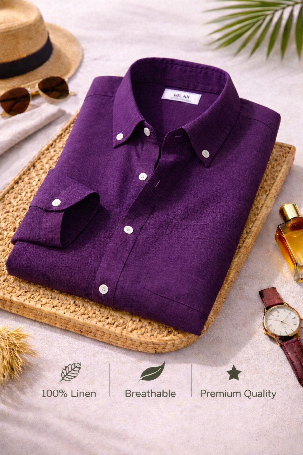 Men's Royal Purple Linen Shirt – Premium Half Sleeve Casual Collection