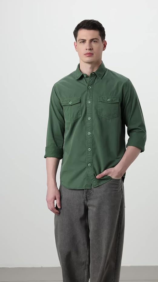 Premium Men's Washed Cotton Twill Casual Shirt - Regular Fit | Pure Cotton