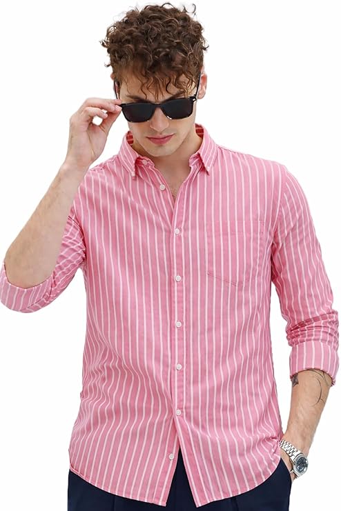 Men's Casual Printed Striped Stylish Latest Formal Plus Size Shirt for Men