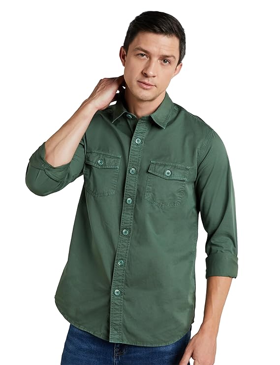 Premium Men's Washed Cotton Twill Casual Shirt - Regular Fit | Pure Cotton